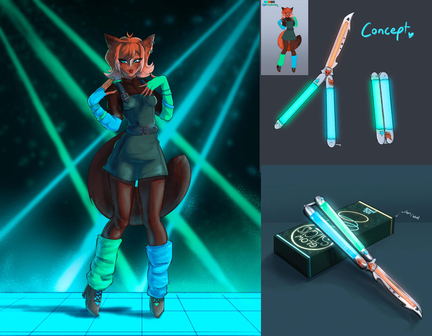 Split Complimentary Fox & Glowstick Balisong